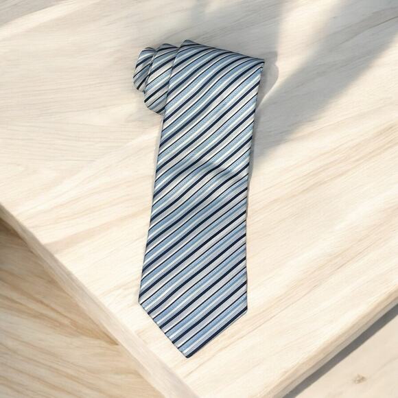 Gian Franco Italy Handmade Microfiber Tie 60” Blue Silver - Picture 1 of 10